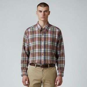 Pendleton Shirt Men's Gray Red Medium Plaid Madras Oceanside Button Down